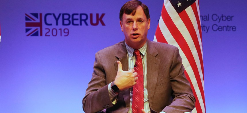 Then-Special US Liason Officer at the NSA Rob Joyce speaks during the CYBERUK 2019 event in April 2019. Joyce, who has since led the cybersecurity division at NSA under the previous administration, warned lawmakers March 5 that recent job cuts “will destroy a pipeline of top talent.”