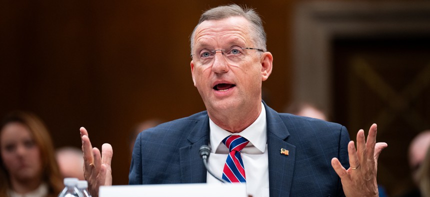 Secretary of Veterans Affairs Doug Collins testifies during the Senate Appropriations Subcommittee on Military Construction, Veterans Affairs, and Related Agencies hearing on the FY2026 budget request for the Department of Veterans Affairs in the Dirksen Senate Office Building on Tuesday, June 24, 2025.